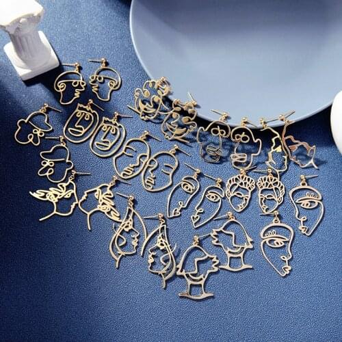 Punk Human Face Drop Earrings For Women Retro Abstract Hollow out Statement Hand Metal Fashion Dangle Earring Jewelry Wholesale