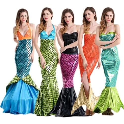 Fairy Mermaid Tail Princess Girls Cosplay Costume Adult Women Sexy Long Dress Halloween Party Clothes Female Mermaid Set Dress