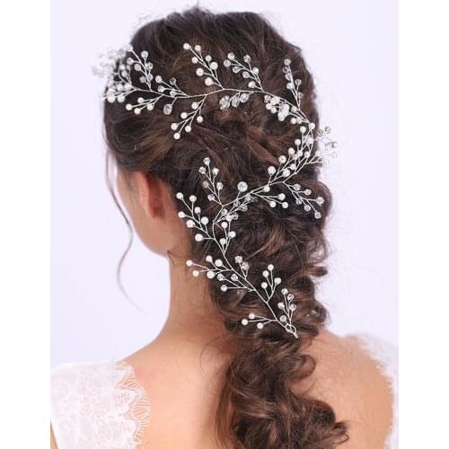 Artsy Shiny Crystal Pearls Silver Hair Vine White Wedding Accessories Headdress Handmade Hair Jewelry for Beautiful women