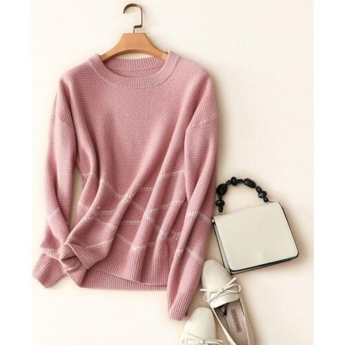 Winter thick warm crew neck jumper knitted womens france fashion casual oversized 100% cashmere jumper