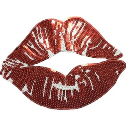 1pcs Red Lips Patch Sew On Patches For Clothes Sew On Sequin Applique Applications Motif Embroidery Patches DIY Accessories