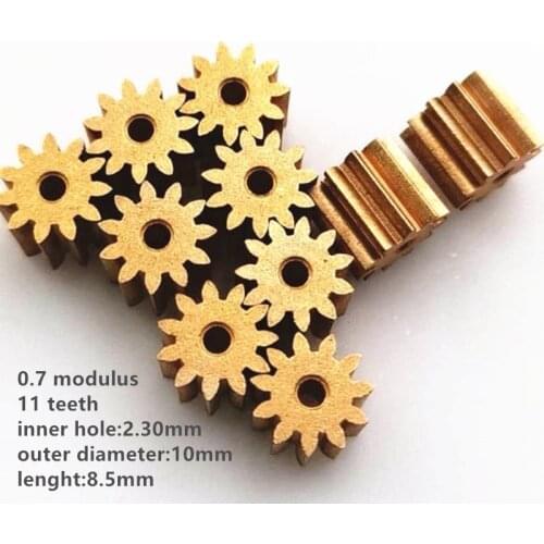 10pcs/lot 0.7 Modulus Copper Gear 11 Teeth Bore 2.3mm for Small Module Pinions Tight Fitting
