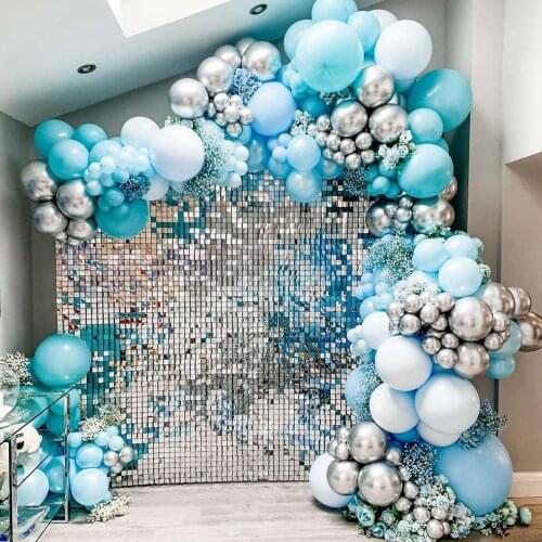 175pcs Macaron Blue Silvery Metallic Balloons Arch Kit Baby Shower Balloon Baby Birthday Wedding Party Decor Kids Globos