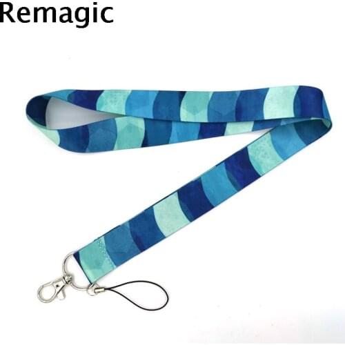 20pcs Blue Water Ripple Lines Lanyard Keys Phone Holder Funny Neck Strap With Keyring ID DIY Animal webbings ribbons Hang Rope