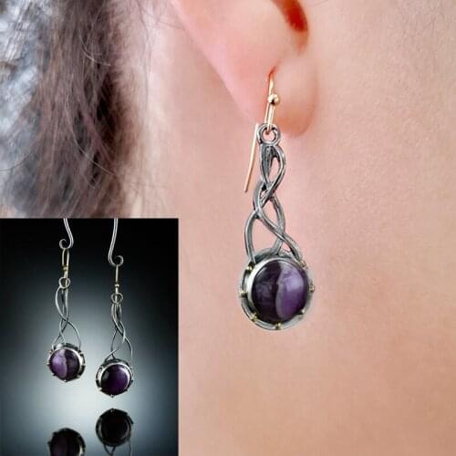 2020 new fashion creative Bridal jewelry wholesale twist Drop Earrings exquisite elegant lady 925 Color Purple Crystal Earrings