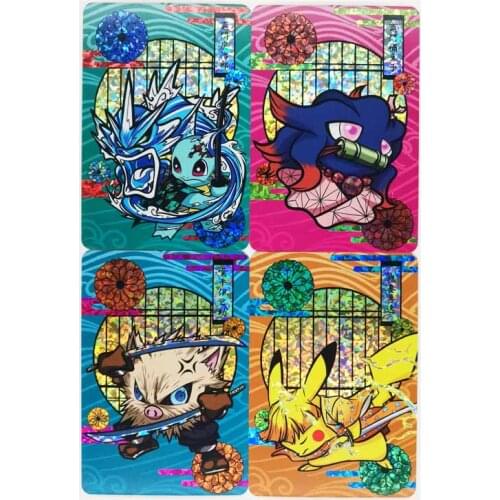 4pcs/set Pokemon Pikachu Cosplay Demon Slayer Kimetsu No Yaiba Toys Hobbies Hobby Collectibles Game Collection Anime Cards