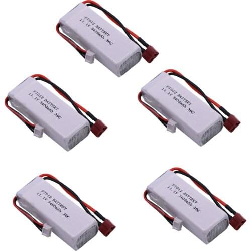 5PCS upgrade 11.1V 3400mAh 30C 3S Lipo Battery T Plug For FT012 Huanqi 734 RC boat RC Helicopter toys accessories 11.1 V battery