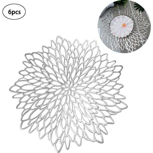 6PCS PVC Placemat for Dining Table Hollow Pad Coaster Pads Table Bowl Mats Kitchen Accessories