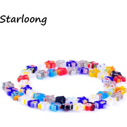 47pcs/string 8mm colors mixed Pentagram star shape beads lampwork glazed glass beads for bracelet necklace DIY jewelry making