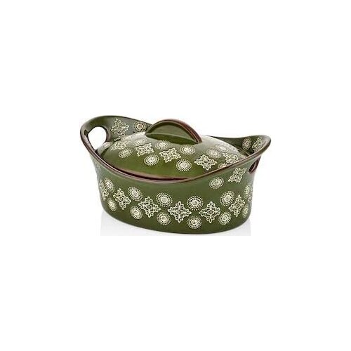 Cemile Green Oval Small Casserole-25x17x12 cm Porcelain It can be Washed in The Dishwasher