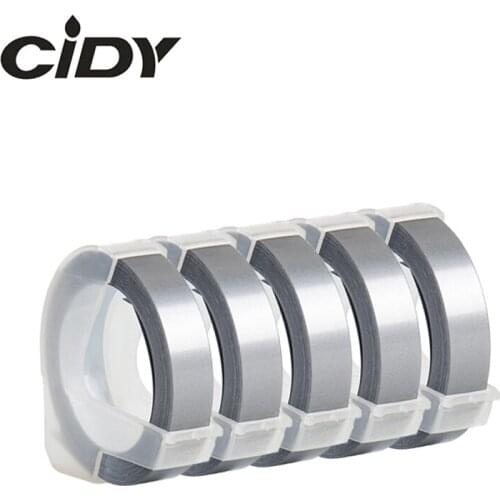 CIDY 5PCS Silver Color Compatible DYMO 3D Plastic Embossing Xpress Label 9mm*3m for DYMO 1610/1575 Embossing PRINTER MOTEX E101