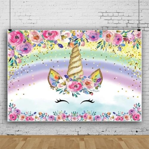 Color Rose Flower Unicorn Children Background Decoration Photography Studio Kids Birthday Party Photo Backdrop Cloth