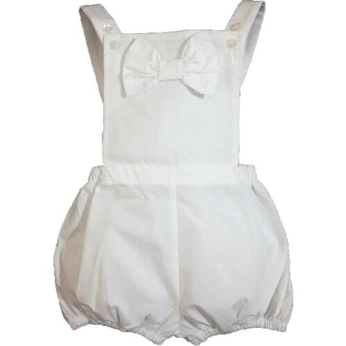 Baby Mika Baby Girl Bow Shorts Jumpsuit White Baby Girl Knitted Set Zero Sleeve Rompers Interlock Plain