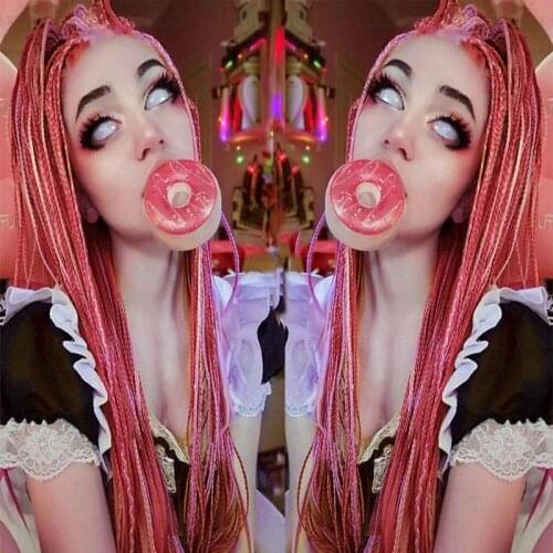 Long Omber Red Box Braided Wigs for Women Red Handmade Free Part Synthetic Lace Front Braids Wig with Baby Hair