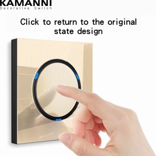 KAMANNI Frameless Grey Glass Panel Luxury Wall Rocker Light Button Switch Socket Led Indicator 2 Gang Controls 1/2Way New Design