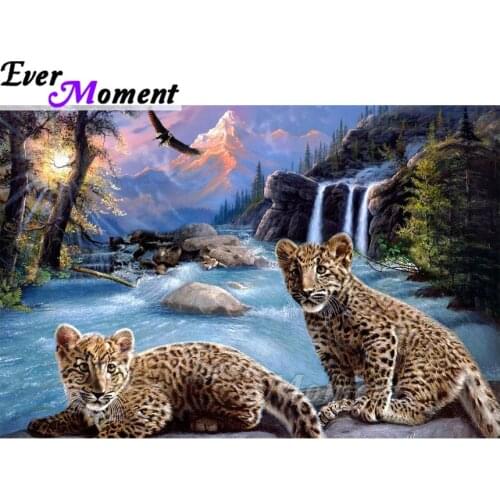 Ever Moment Diamond Painting Decoration Cross Stitch Leopards Eagle Waterfall Handmade Full Square Diamond Embroidery ASF1568