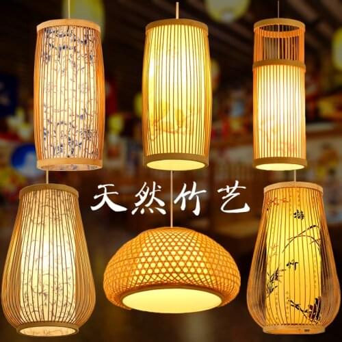 Chinese chandelier bamboo art weaving lantern bamboo lampshade Zen tea room house Southeast Asian restaurant balcony lamp