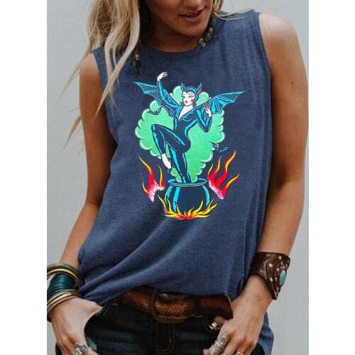 Funny Fire Witch Graphic Tank top Funny Halloween Tee Summer Loose Tanks trendy tank beach party shirts women trendy tops