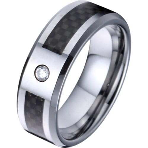 Classic Black Carbon Fiber Man Tungsten Carbide Rings for Men 8mm Anniversary wedding band Fashion jewelry rings for women