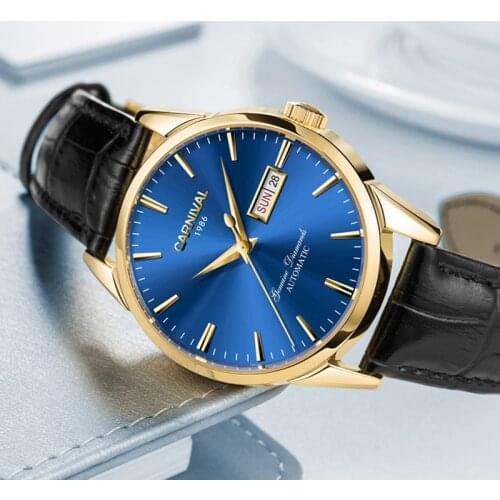 Carnival Top Brand Luxury Fashion Business Watches Men Automatic Mechanical Clock Men 30M Waterproof Blue Auto Date Watch 2019
