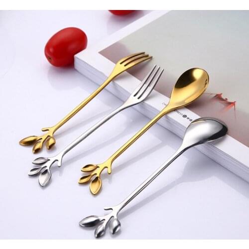Creative Branch Leaves Spoon Stainless Steel Teaspoons Fork Coffee Spoon Dessert spoon Tableware Kitchen Accessories Decoration