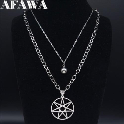 2PCS AFAWA Seven Mountain Star Stainless Steel Layered Necklaces Silver Color Women Punk Necklace Jewelry gargantilla N4113S02