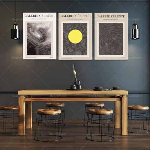 Celestial exhibition style poster printing, modern abstract French exhibition prints, celestial artwork, bohemian style printabl
