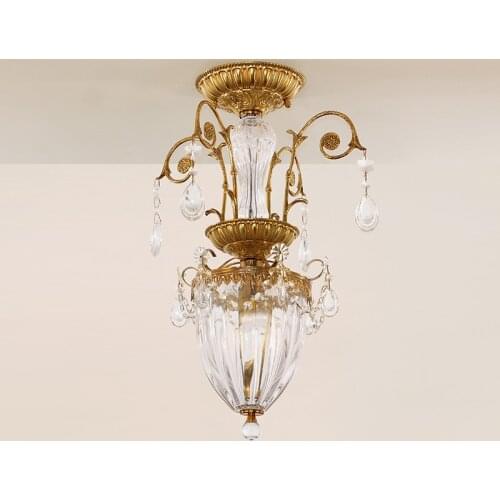 Nordic style Pendant Lights Porch Crystal Hanging Lamp Study Restaurant Copper Luminaire Suspension Corridor Retro Led Lamps