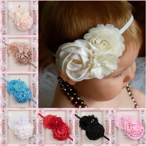 10 Colors Newborn Baby Girls Satin Ribbon Flower Headbands Photography Props Infant Baby Headband children Accessories YH430
