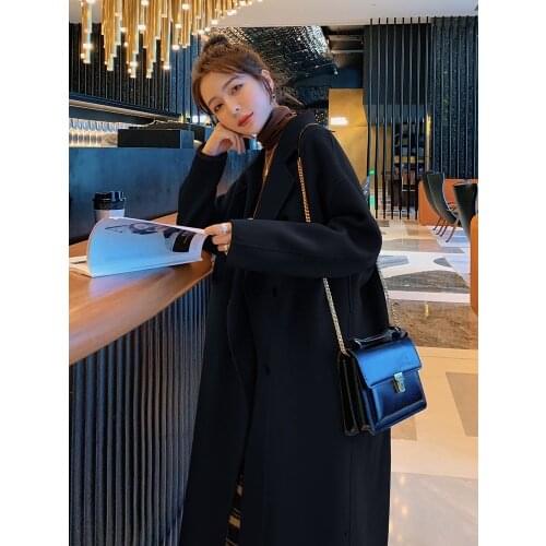 Woolen coat womens middle long autumn winter Korean version loose fashion temperament small man knee thick woolen suit coat
