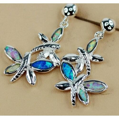 SHUNXUNZE Engagement dangling christmas earrings for womens clothing accessories Blue white pink mix opal Rhodium Plated R3585