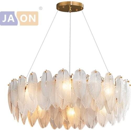 LED Art Deco Postmodern White Glass Goose Feather Designer Chandelier Lighting Lustre Suspension Luminaire Lampen For Foyer