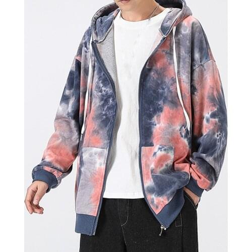Fashion Men Women Long Sleeve Tie Dye Zip Closure Sweatshirt Hoodie Hooded Coat