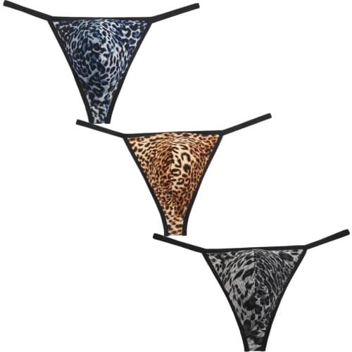 Fashion Leopard Print Sexy Mens G-strings Male Thong Underwear Smooth Soft Fabric Shorts Men Underpants Elastic Stretch Pouch