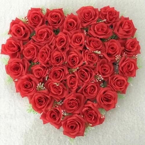 New Red Romantic Heart Shaped Artificial Flower Wreath Decoration Hanging Wreaths Flowers Garland with Silk Ribbon Wedding Decor