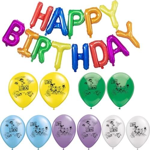 Teen Titans Go Balloons Anime Robin Hero Latex Ballons Cartoon Party Supplies Letters Happy Birthday Decorations Kids Boys Toy