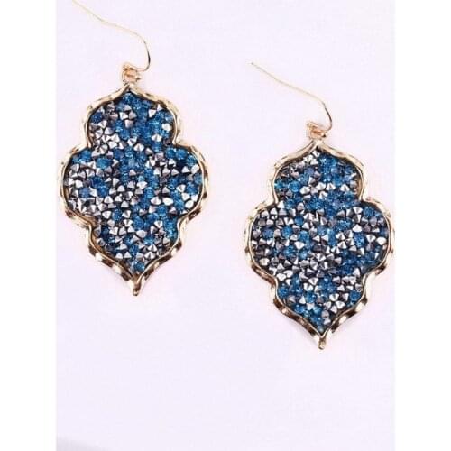 Pave Crystals Moroccan Dangle Drop Earrings Pave Rhinestones Morocco Drops Earrings