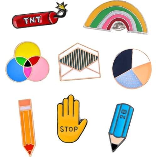 Fashion Cute Child Cartoon Badge Brooches TNT Pencil Stop Rainbow Colorful Enamel Pins Jeans Bag Button Lapel Pin Women Jewelry