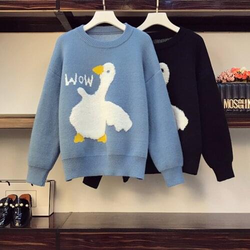 Women Winter Pullover and Sweaters 2020 Cartoon Pink Jumpers swan Jacquard Cute Sweaters For Girls Kawaii Pull Femme Hiver