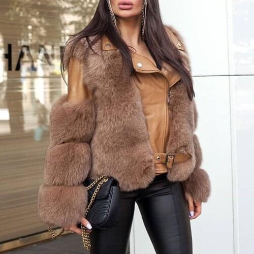 Womens Winter Fur Coat Soft Genuine Sheepskin Leather Patchwor Jacket Long Sleeves Natural Fox Fur Coats for Women