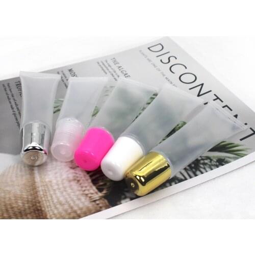 10ml Transparent Soft Lipgloss Tube Cosmetic Lip Gloss Packaging Container with Golden Silver Lid