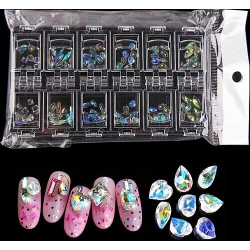 12Grids/Box AB Transparent Color Nail Art Decoration Random Heart/Waterdrop/Horse Eye/Oval Rhinestone Manicure Accessories TG#25