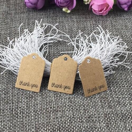 200pcs tags +200pcs string Gift Tags Card wedding kraft paper and white paper " thank you" Mini Paper Card