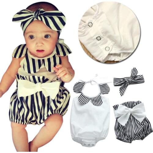 2018 Summer baby outfits set / bodysuit + bloomers + headband set