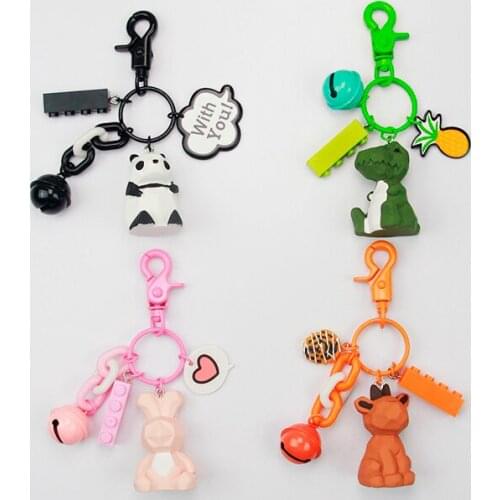 2021 DIY Cartoon 3D Cute Dinosaur Panda Rabbit Cat Doll Keychains Key Chain Resin Rings Women Car Bag Pendant Kids Toys D503