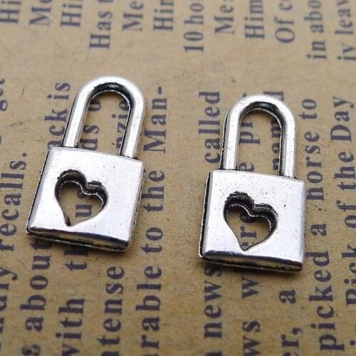 300pcs Lock Charms 8mm x 16mm DIY Jewelry Making Pendant antique silver color