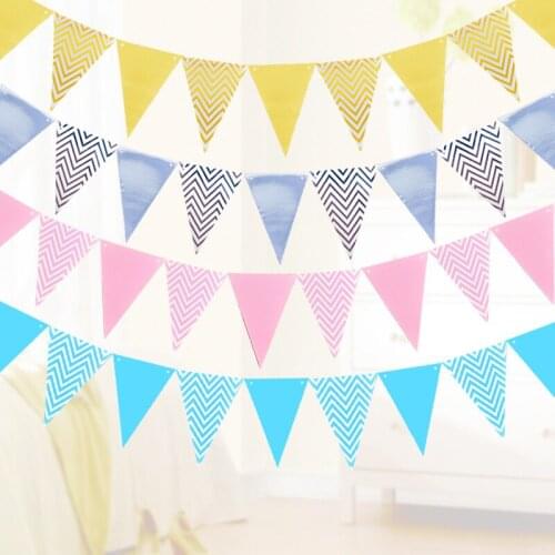 5M Rope 12 Flags Colorful PAPER Bunting Flags Pennant For Happy Birthday Party Wedding Garland Decoration Hanging Garland Banner