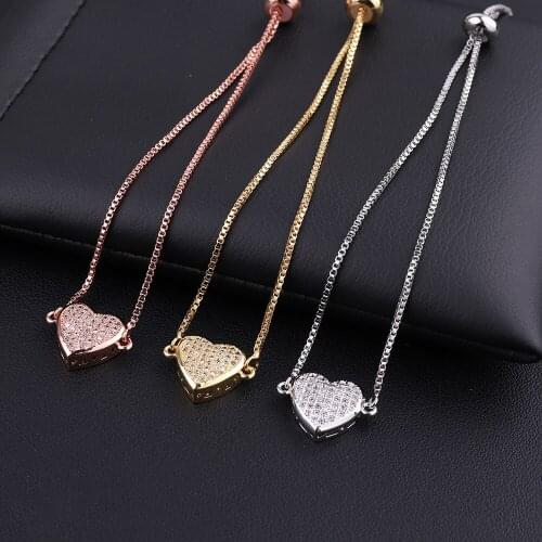 Jaravvi High Quality CZ Micro Pave Heart infinity Butterfly Charm Adjustable Chains Bracelet Women Jewelry Gift