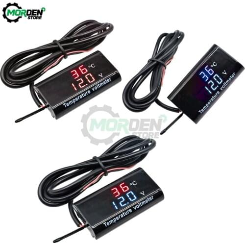 DC 12V 0.28"/0.56" LED Digital Temperature Sensor Voltmeter Dual Display Thermostat Voltage Meter For Car Motorcycle