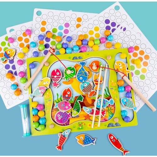 Kids Toys Montessori Wooden Toys Clip Beads Puzzle Board Magnetic Fishing Toys Math Toy Baby Early Educational Toys For Children